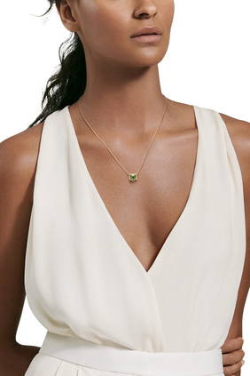 Petite Chatelaine Pavé Bezel Pendant Necklace, 18k Yellow Gold with Peridot & Diamonds